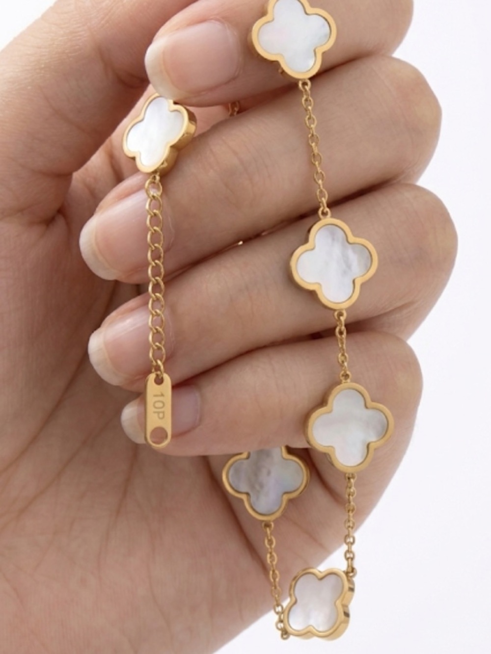 18K Gold Plated Mother of Pearl 5-Motif Clover Bracelet New in Box